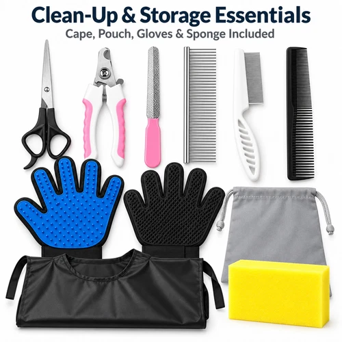 11pc Pet Grooming Kit Dog Cat Nail Clippers Scissors Comb Glove Bath Care Set - Picture 4 of 9